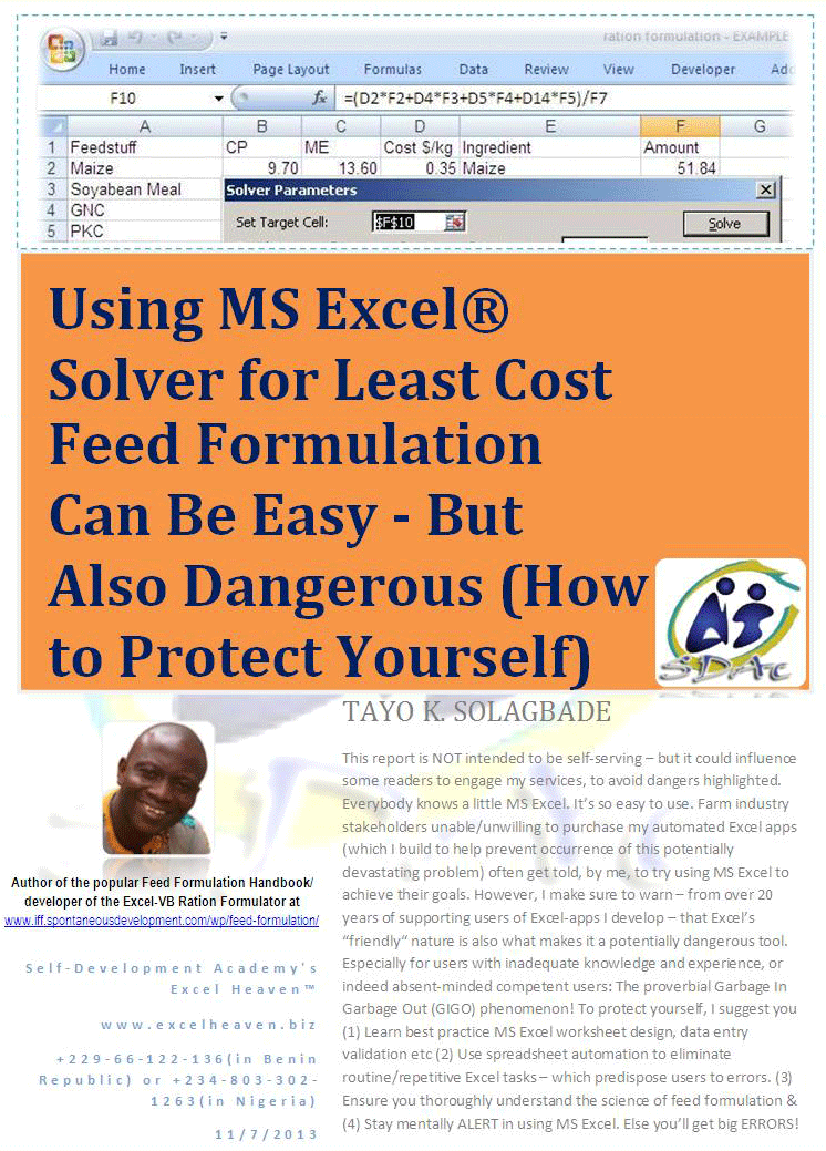 excel base poultry feed formulation software download